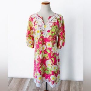 Lilly Pulitzer Multicolor White Lace SILK Cotton Dress Size 4 EUC